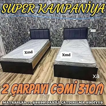 İki ədəd tək nəfərlik çarpayı dəsti - Paketdə: 2 çarpayı + 2 ədəd