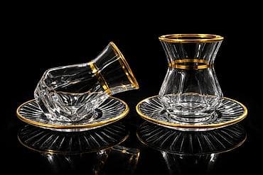 antik servis: Çay dəsti, rəng - Qızılı, Şüşə, 2 nəfərlik, Türkiyə — 3