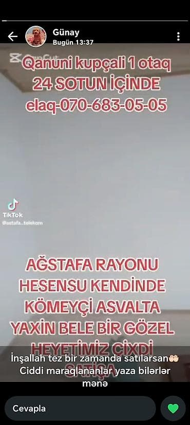 kewle qesebesinde ev: Ağstafa rayonu, Hesensu kəndində yerləşən 1 otaqlı ev/həyət evi — 1