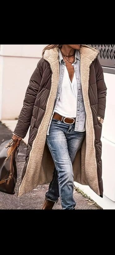 İsti qış dəsti: çevrilə bilən kapüşonlu uzun palto və qısa çəkmələr -