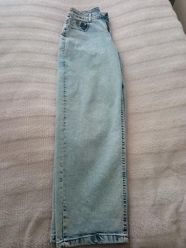 Plaşlar: Açıq mavi rəngli qadın/uni-seks cins şalvar - Kəsim: düz kəsim, rahat — 2