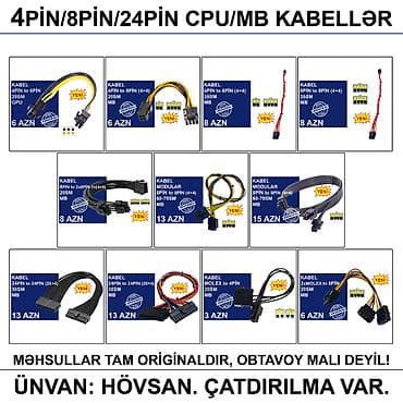 nvidia shield: 4/6/8/12/24pin/Molex/SATA Kabellər 📍Ünvan: Bakı şəh, Suraxanı ray — 10