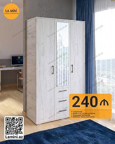 hamam dolapları: 3 qapılı geyim dolabı - Ölçülər: 47 d × 200 h × 120 en (sm) - Dizayn — 1