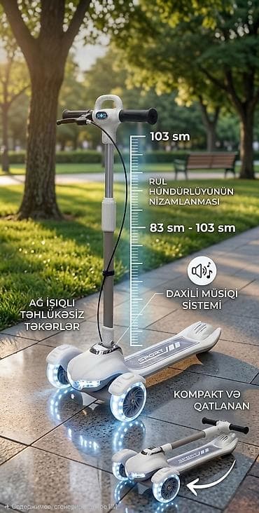 детские самокаты с родительской ручкой: Əla keyfiyyətli, qatlanan üçtəkərli uşaq samokatı - Rul hündürlüyü — 2