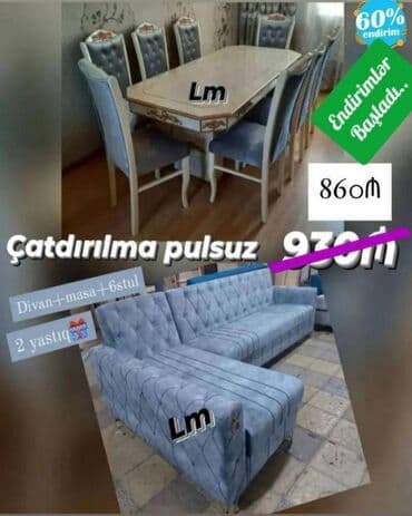 stollar ve stullar: Divan + Masa dəsti👑 Sifarişlə hazırlanır. Dəst şəkildə : 860₼ — 1