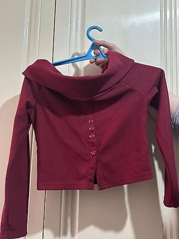 Толстовки, худи: Bordo rəngli qadın bluzası yeni - Model: Açar yaxalı, çiyinləri açıq — 2