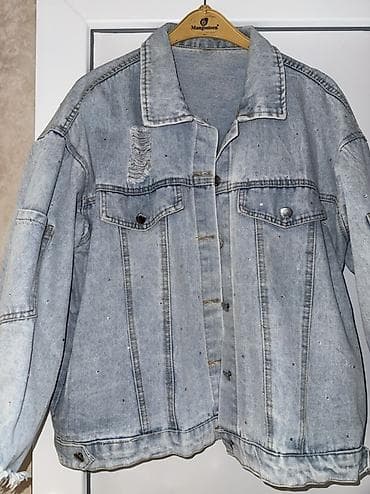 Açıq mavi rəngli, oversize kəsimli cins gödəkçə - Material: qalın lalafo.az -da Açıq mavi rəngli, oversize kəsimli cins gödəkçə - Material: qalın