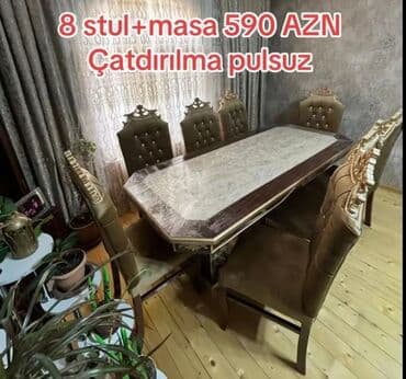 embawood masa ve stullar: Qonaq otağı üçün, Yeni, Açılmayan, Dördbucaq masa, 8 stul — 1