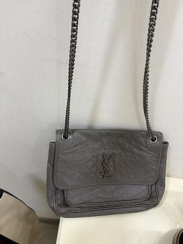 YSL original tipli zəncirli çiyin çantası - Rəng: tünd boz