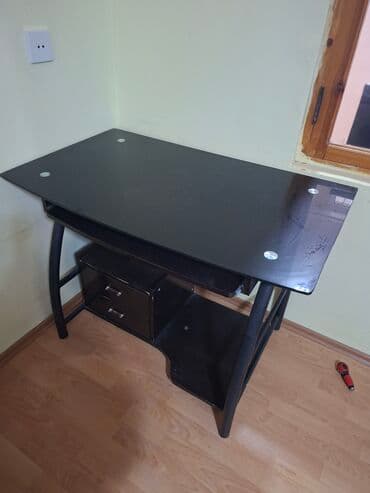 обеденный стол купить: Düz masa, Stul ilə, Polkalı, Siyirməli, Türkiyə, Şüşə — 1