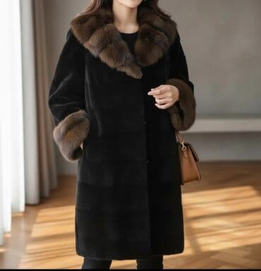 geniş toqqalı ətəklər: Qadın Kürk Palto Feminadan 4000 azn alınıb - Rəng: Qara gövdə, tünd — 1