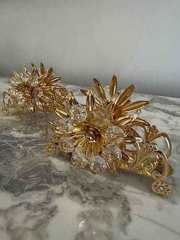 cex qablar: Qızılı metal və kristal bəzəkli salfet tutacağı (2 ədəd dəst) - — 2