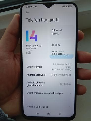 macbook ikinci el: Redmi 9T, 128 GB, rəng - Göy, Barmaq izi — 5