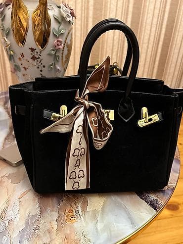 Сумки: Qara əl çantası – klassik tote dizaynı - Material: zərif süet — 3