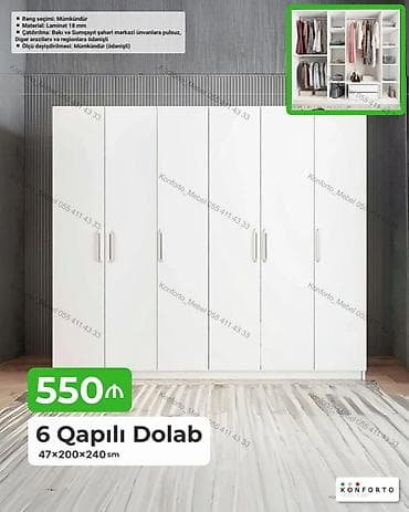 Mebel: 6 qapılı şkaf – geniş saxlama həlli - Ölçü: 47×200×240 sm - Material — 1