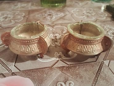 Antik kolleksiya dəsti - 2 ədəd bəzəkli mini mis/kupro-nikel qab