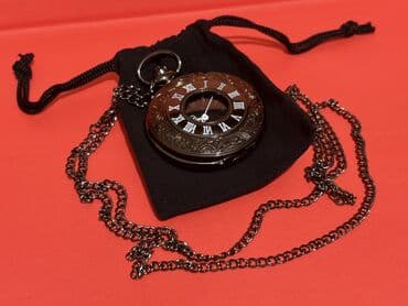 saatlar ucuz: Klassik cib saatı – qara metal korpus və zəncir - Dizayn: Qapaqlı — 1