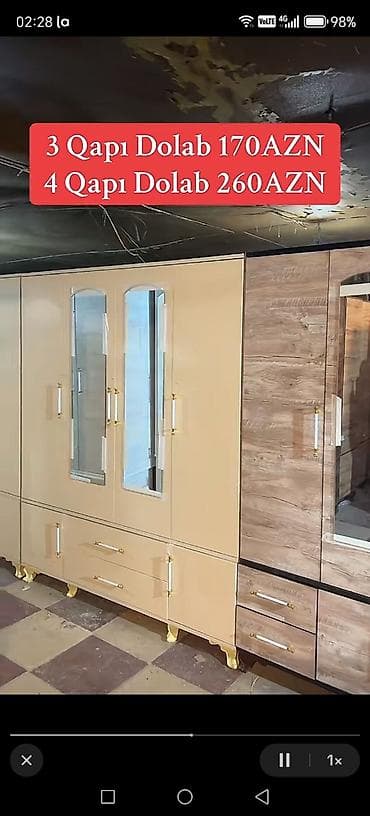 paltar dolabi qiymetleri: Yeni, 4 qapılı, Güzgülü, Bej, Açılan, Düz dolab — 9