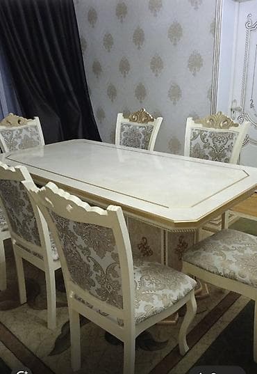 salon oturacaqlari: Zərif klassik üslubda yemək dəsti - Dəst: böyük düzbucaqlı masa + 6 — 3