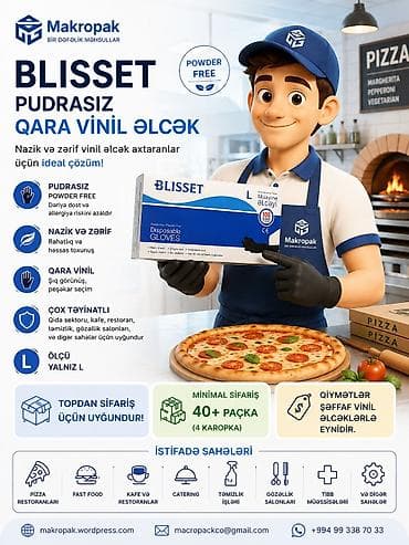 🧤 BLISSET — PUDRASIZ QARA VİNİL ƏLCƏK Nazik və zərif qara rəngli
