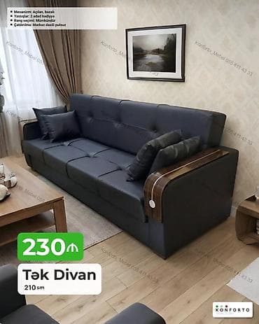 Tək divan – 210 sm - Mexanizm: açılan, bazalı (yataq funksiyalı, alt — 1