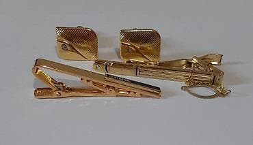 Qalstuklar: Qızılı rəngli kişi dəst aksesuarları - 1 cüt qızılı manjet düyməsi — 1