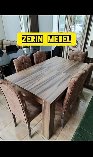 metbex dekorlari: Dördbucaq masa, 6 stul — 1