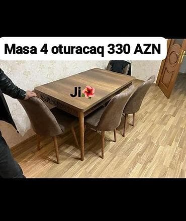 stol dəsti: Mətbəx üçün, Açılmayan, Dördbucaq masa, 4 stul — 1