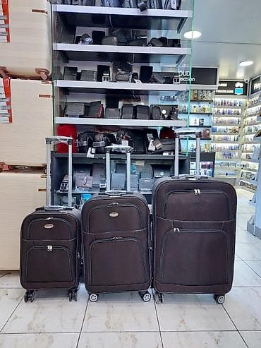 Səyahət çemodan dəsti – 3 ölçü - Rəng: qara - Material: parça (yumşaq