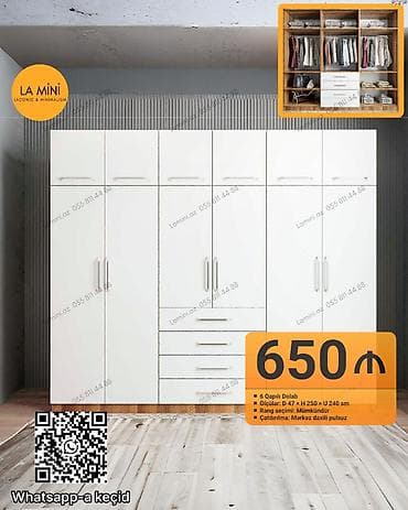 sirmə: 6 qapılı paltar dolabı – LA Mini - Ölçü: Dərinlik 47 sm x Hündürlük — 1