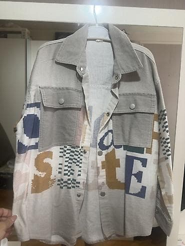 ic geyim: Oversize üslubda naxışlı köynək-jaket - Rəng: açıq boz əsas — 1