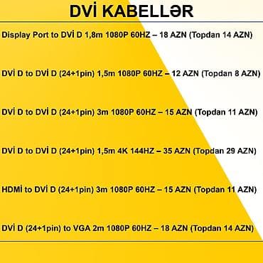 mini kompüterlər: DVİ Kabellər SAYLA ALANA VƏ USTALARA TOPDAN QİYMƏTLƏ VERİLİR! ⭐Display — 2