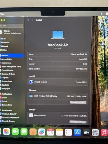 Çəngəllər: İdeal. Təp təzə. Deməy olar işlənməyib. 100% Pil. MacBook Air M2 8/256 — 3