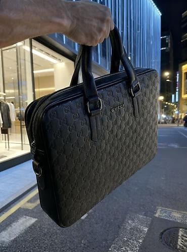 çanta noutbuk: Gucci kişi iş çantası – qara rəng, klassik və zərif dizayn — 1
