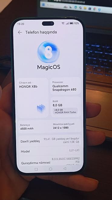 processor core i7: Honor X8b, 128 GB, rəng - Yaşıl, Barmaq izi, İki sim kartlı, Face ID — 5