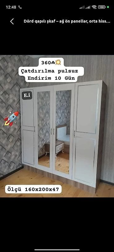 Yeni, 4 qapılı, Güzgülü, Ağ, Taxta, Açılan, Düz dolab lalafo.az -da Yeni, 4 qapılı, Güzgülü, Ağ, Taxta, Açılan, Düz dolab