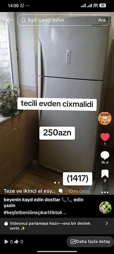 Soyuducu – iki qapılı, aşağıda dondurucu bölməsi, yuxarıda soyutma