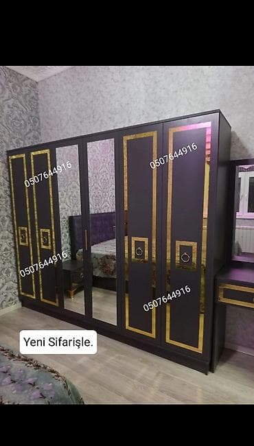 Düz dolab, Yataq otağı üçün, Paltar üçün, Açılan, Korpuslu, 6 qapı