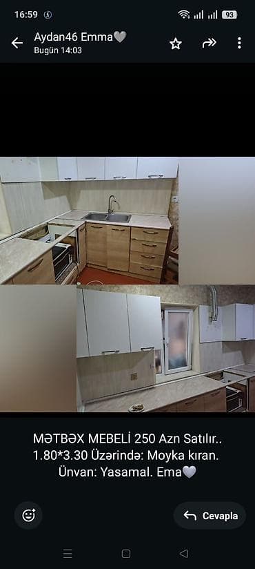 MƏTBƏX MEBELİ 250 Azn Satılır. 1.80*3.30 Üzərində: Moyka kıran