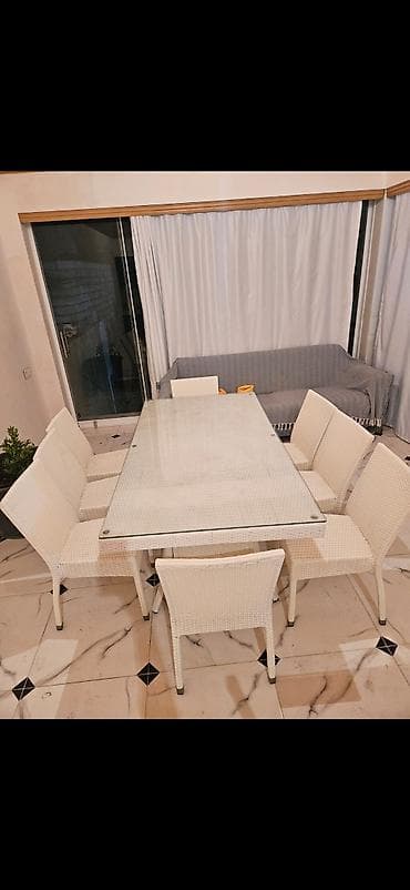ramanida heyet evleri satilir: Dördbucaq masa, 8 stul, Açılmayan, Stullar ilə, Həsir toxunuşlu — 1