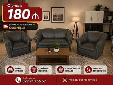 yataq desti teze: Qonaq otağı üçün 3 parçalı yumşaq mebel dəsti - Tərkibi: 1 ədəd — 1