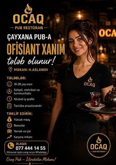 satici kassir: Ofisiant tələb olunur, 18-29 yaş — 1