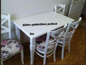 Masa və oturacaq dəstləri: Qonaq otağı üçün, Yeni, Açılmayan, Dördbucaq masa, 4 stul