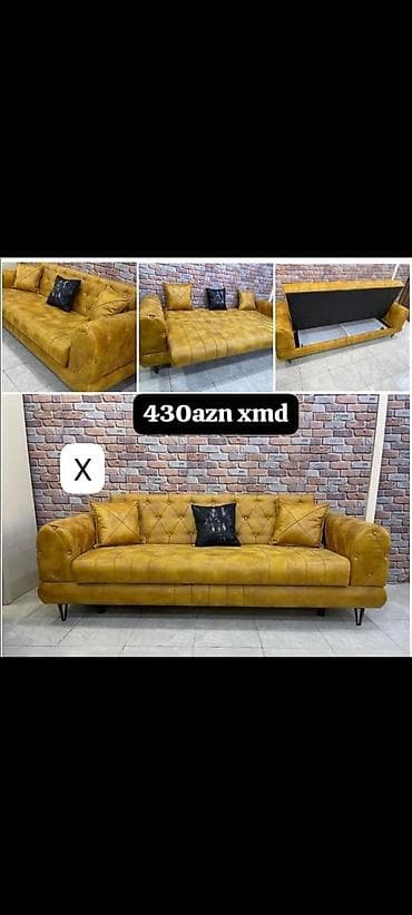 Divanlar: - Məhsul: Sarı rəngli divan - Qiymət: 430 AZN (şəkildə göstərilib) — 1
