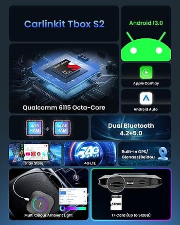 celiloglu ehtiyat hisseleri instagram: Carlinkit Tbox S2 Ambient 4gb + 64gb 🚀 Əsas Xüsusiyyətlər 🔹 Yüksək — 2