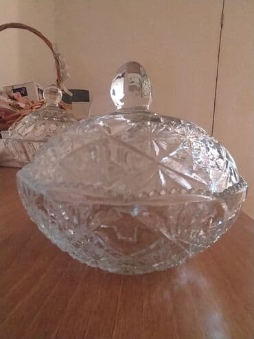 süd qabı: Şüşə məmulatlar dəsti - Yaşıl rəngli ayaqlı meyvə/şirniyyat qabı — 7