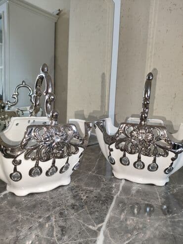 Çaydanlar və qəhvədanlar: Dekorativ keramika səbətləri (2 ədəd) - Material: ağ keramika korpus — 2