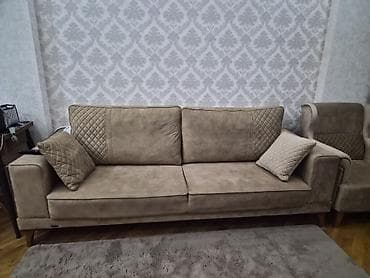 Mebel dəsti – divan və kreslo - Rəng: qum-bej (isti neytral ton) -