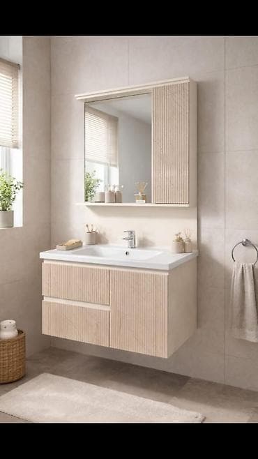 taxda qapl: Mebel dəsti – vanna otağı üçün asma lavabo şkafı və güzgülü şkaf - — 3