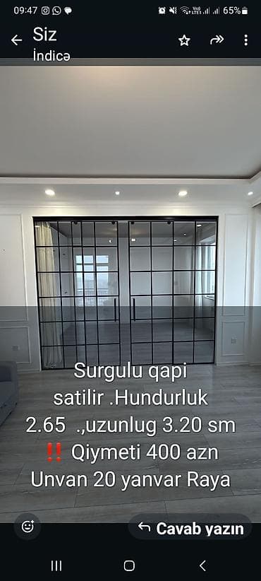 Tavan: Sürgülü qapı - Material: şüşə panellər və qara metal karkas — 1